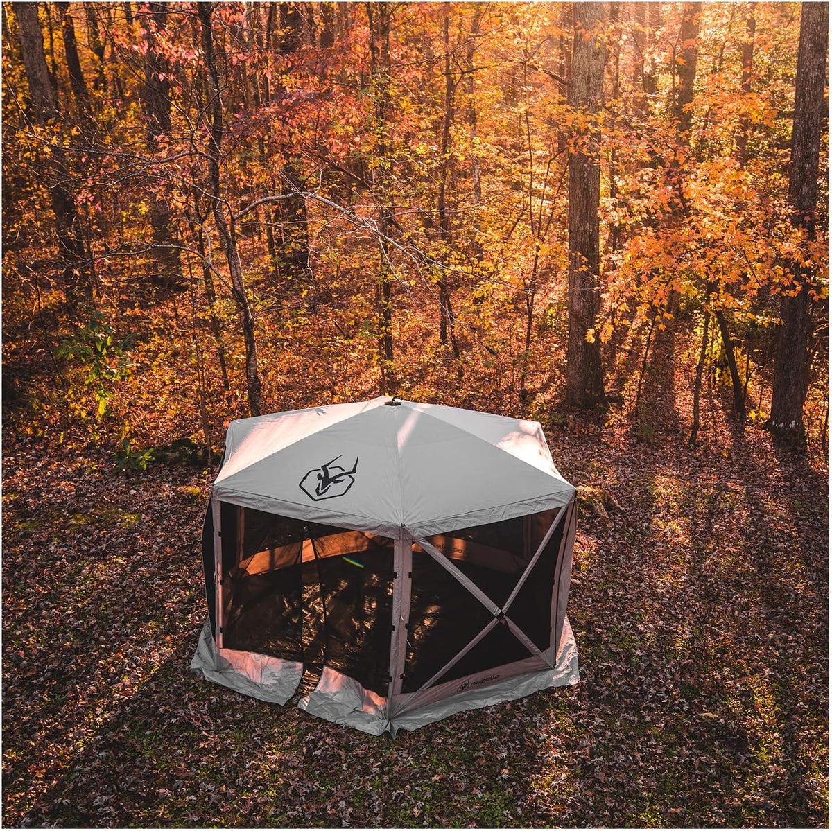 Gazelle Tents™ G6 6-Sided Portable Gazebo with TriTech Mesh, Easy Pop-Up Hub Screen Tent, Waterproof, UV Resistant, 8-Person & Table, Desert Sand, 86' x 124' x 124', GK914, Includes 3 Wind Panels