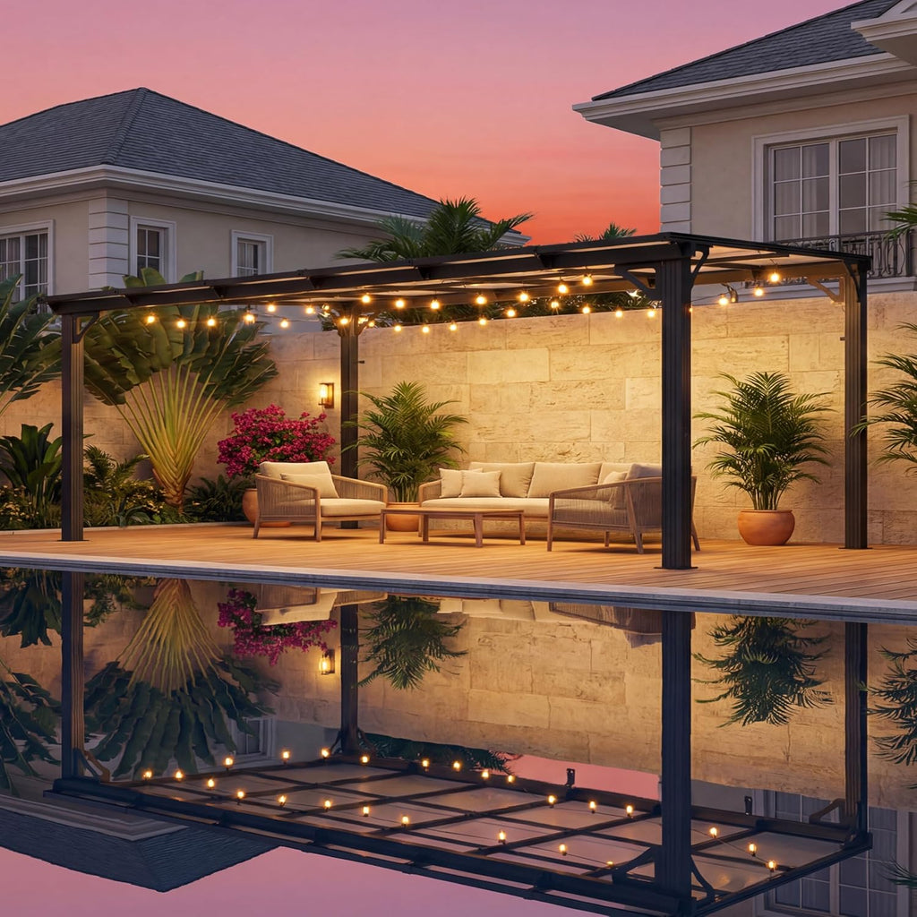 AirWire 10x12 FT Gazebo,Wall Mounted Gazebo Awnings with Polycarbonate Roof on Clearance, Patio Covers for Shade and Rain, Lean to Gazebo Hardtop Pergolas for Patios, Decks, Backyard