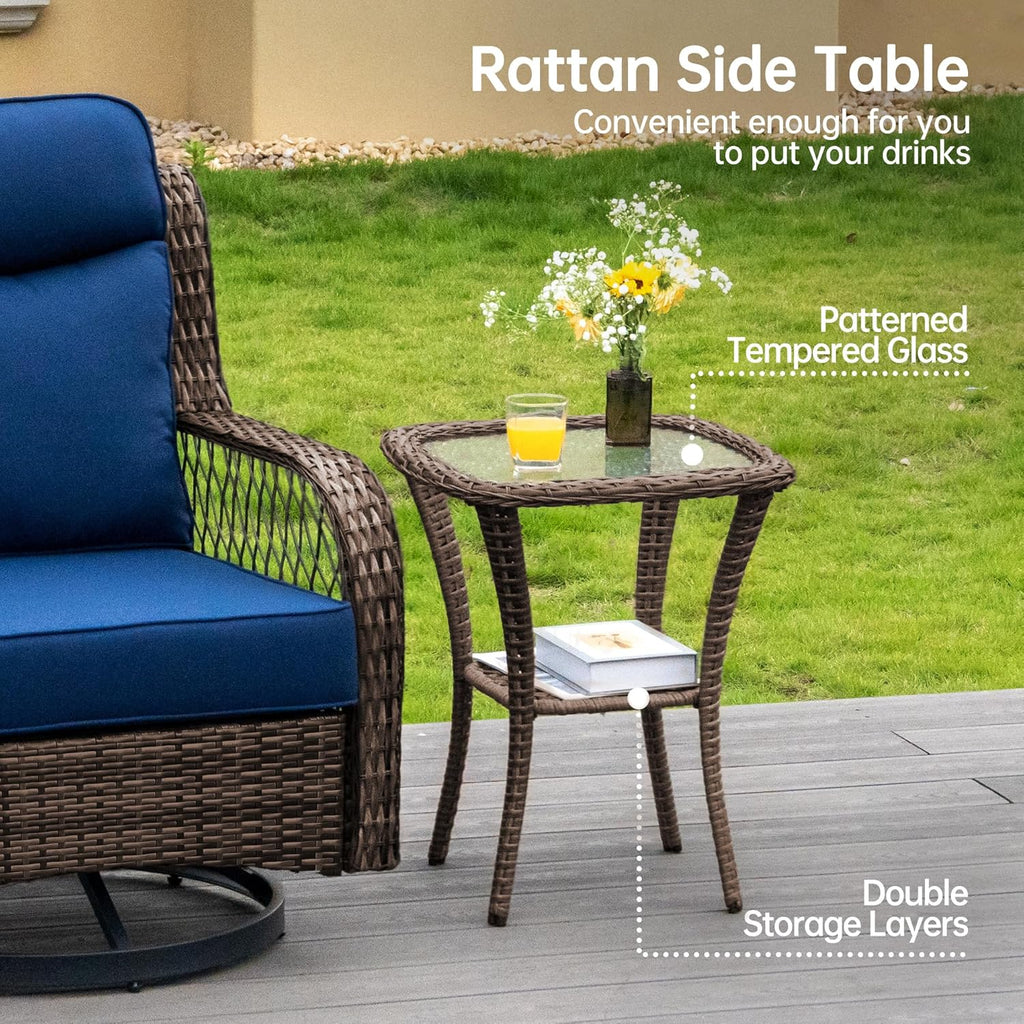 PIZZELLO Patio Bistro Set 6 Piece Wicker Rocking Chairs Sets Outdoor Swivel Chair Furniture Set with Rattan Side Table, 5' Thick Cushion Glide Rocker for Outside Porch Deck Garden Backyard