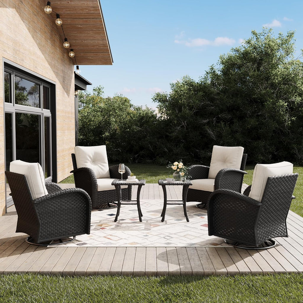 Outdoor Patio Furniture Sets 5 Pieces Wicker Swivel Rocker Chairs with Coffee Table for Backyard Deck