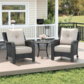 LayinSun 3 Piece Wicker Outdoor Furniture Set with 6-inch Comfy Cushions, High Back Patio Furniture Set with Rattan Armchairs and Side Table