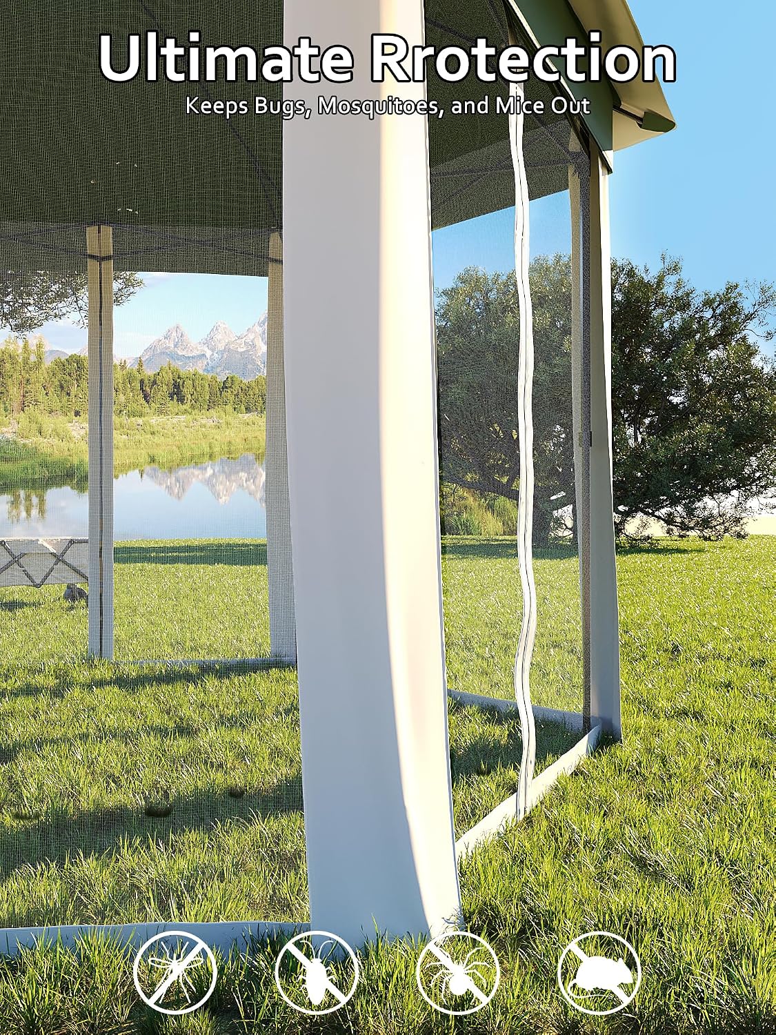 Garvee Pop Up Gazebo Screen Tent,Hexagonal Instant Gazebo Tent with Mosquito Netting Outdoor Canopy,6 Sided Sun Shelter 13x13ft with Mesh Netting,Pavilion Tents for Patio,Green+Beige