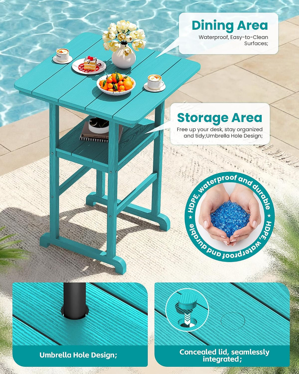 SERWALL Balcony Adirondack Chairs and Table 3 Pieces Set, Oversize Adirondack Bar Height Chairs Set of 2 and Bar Table, Outdoor Bar Stools Set, Aruba