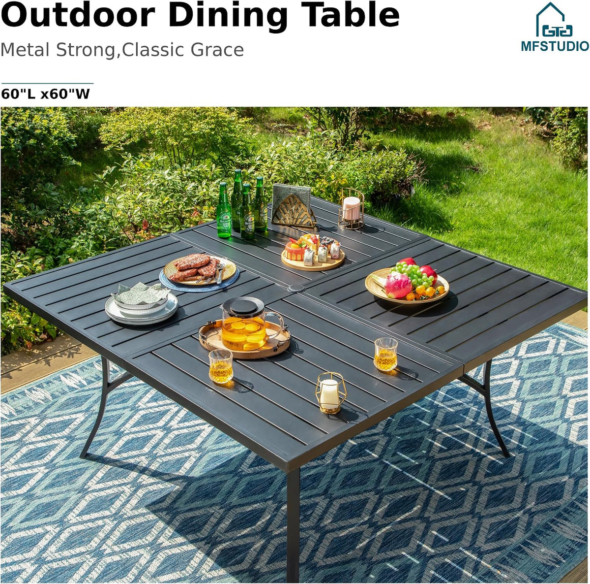 MFSTUDIO Outdoor Dining Set for 8, Patio Table and Chairs Set with Umbrella Hole, 9 Piece Outdoor Patio Furniture Set for Deck/Backyard/Poolside/Garden