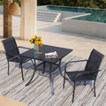 3 Piece Outdoor Dining Set, Patio Table and Chairs Set of 2, 27.6' Black Square Patio Table with 2 Black Stackable Patio Chairs for Lawn, Garden, Porch