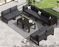 RADIATA 10 Pcs L-Shaped Contemporary Aluminum Outdoor Furniture Set, 29' Deep Wide Large Couch Set, 500 lbs High Weight Capacity Modular Patio Sectional Sofa with Side Table for Garden Yard, Dark Gray