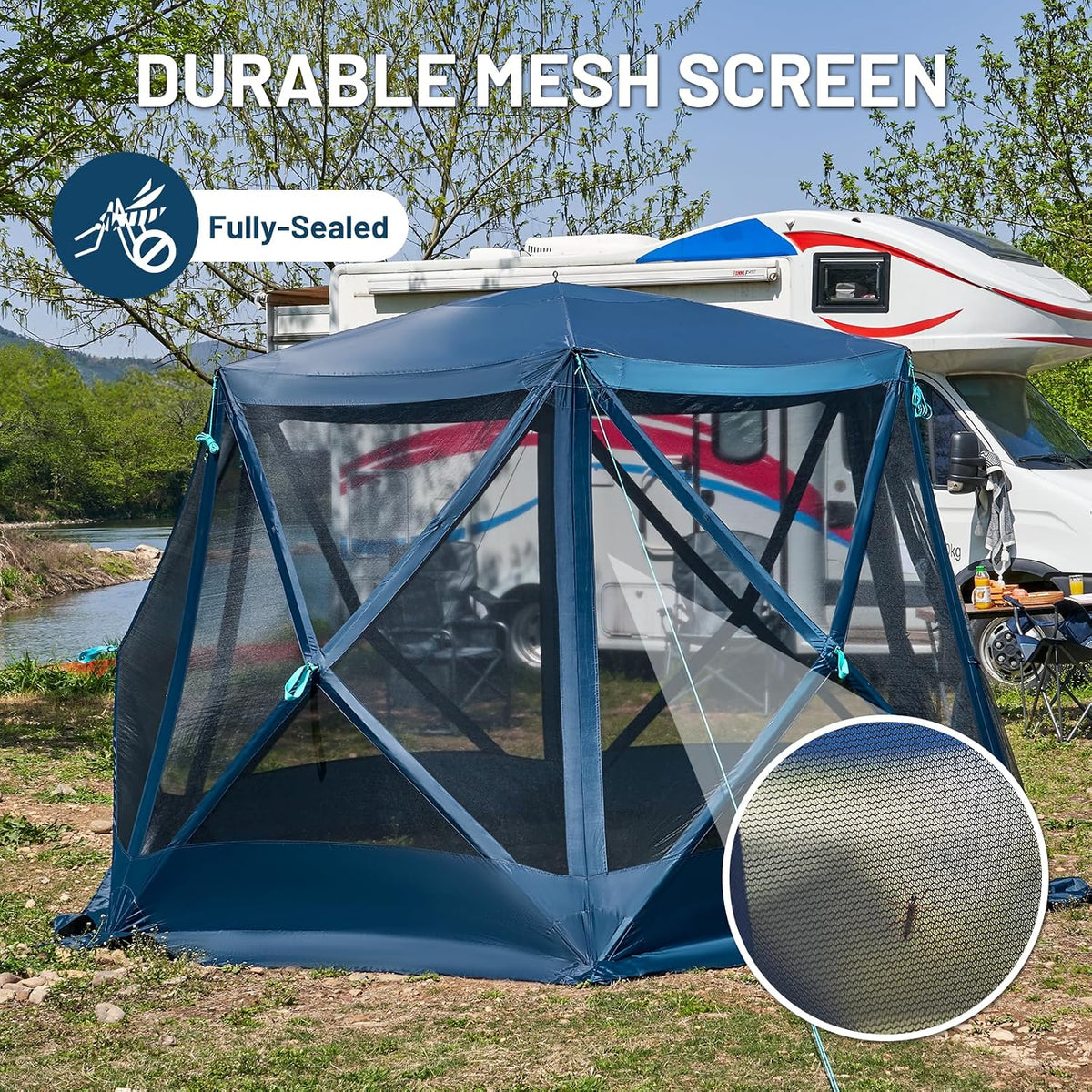 TIMBER RIDGE Easy Pop Up Gazebo Canopy Tent for Camping, 11.5 X 9.8 Ft Portable Instant Screened House, Pop Up Canopy with Netting for Backyard, Patio, Outdoor, Tailgating, Picnics, Blue