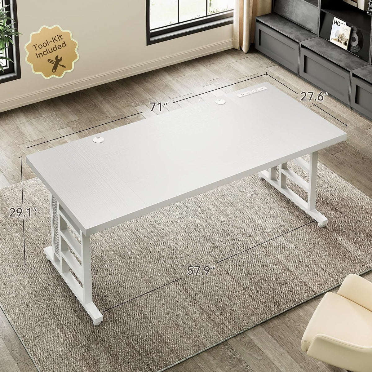 Coleshome 71 Inch Executive Desk with USB Ports, Large Computer Desk with Extra Thick, Long Mordern Office Workstation, Business Furniture for Home Office, White