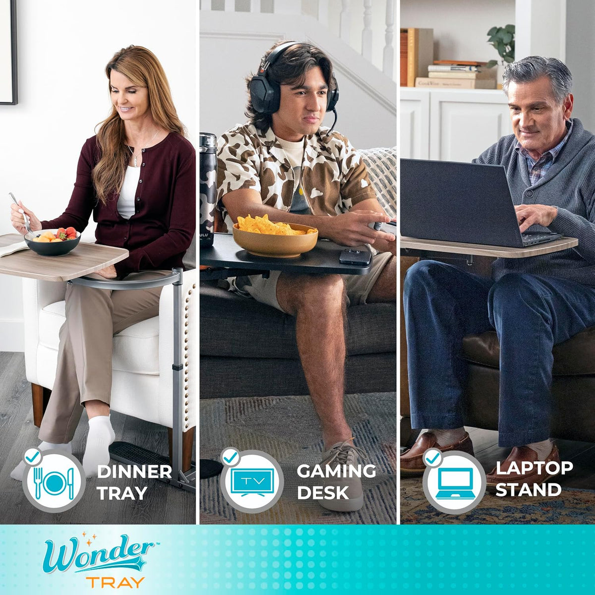 Stander Wonder Tray, Adjustable Swivel Table, Extra-Large Computer Stand, Couch Desk & Gaming Bench, TV-Trays for Eating on Couches, Chairs, Recliners with Laptop Wedges and Cup Holder, XL, Black