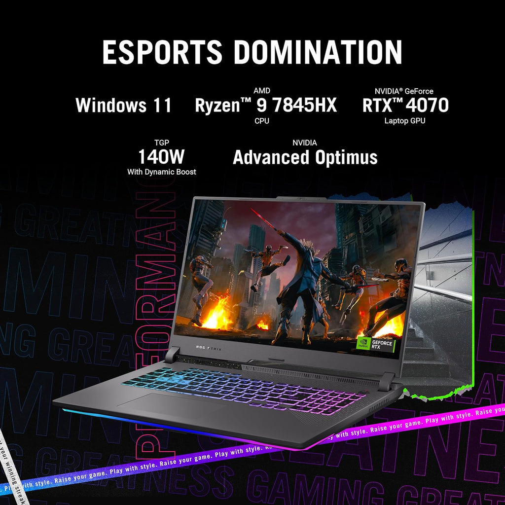 ASUS ROG Strix G17 Gaming Laptop, 17.3' FHD 1920 * 1080 144Hz, AMD Ryzen 9 7845HX, GeForce RTX 4070, 32GB DDR5 RAM, 1TB PCIe M.2 SSD, Wi-Fi 6, RGB Backlit Keyboard, Windows 11 Home, Black