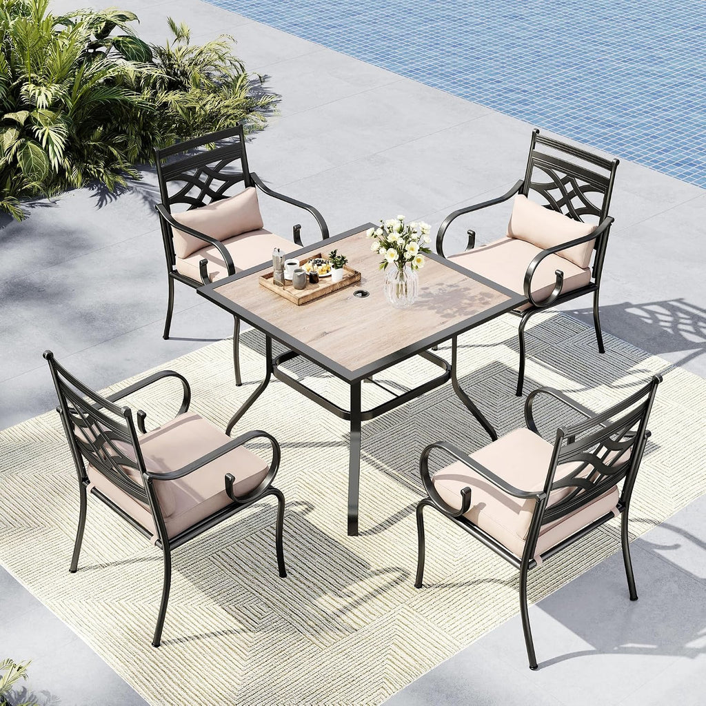MFSTUDIO Patio Table and Chairs Set of 4, Patio Dining Sets for 4 with Umbrella Hole, Outdoor Dining Set for Deck, Poolside, Backyard, Garden