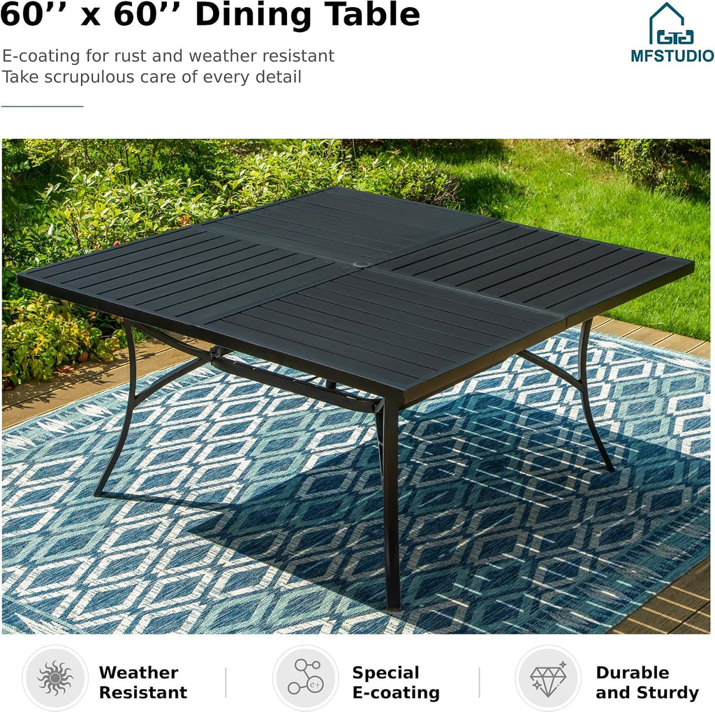 MFSTUDIO Patio Dining Set for 8, Patio Table and Chairs Set for Deck Backyard Poolside Garden, 9 Piece Outdoor Dining Set with Umbrella Hole
