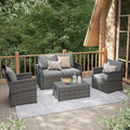 JOIVI Patio Furniture Set, 4 Piece Outdoor Patio Conversation Set, All-Weather PE Rattan Wicker Sectional Patio Sofa Set with Tempered Glass Coffee Table, Light Gray