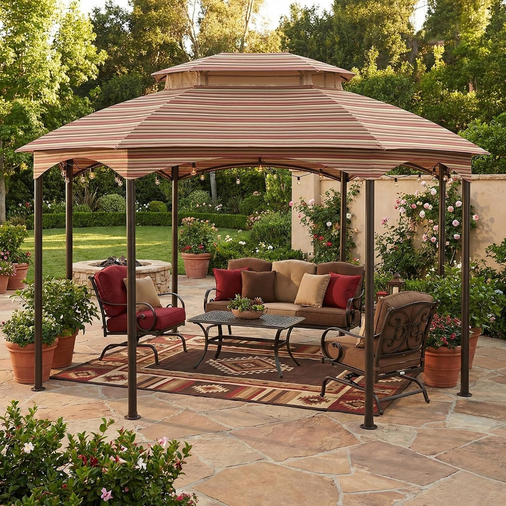 Garden Winds Durable 350 Replacement Canopy Top Compatible with Manhattan 10' x 12' Gazebo Model L-GZ1138PST - Stripe Canyon