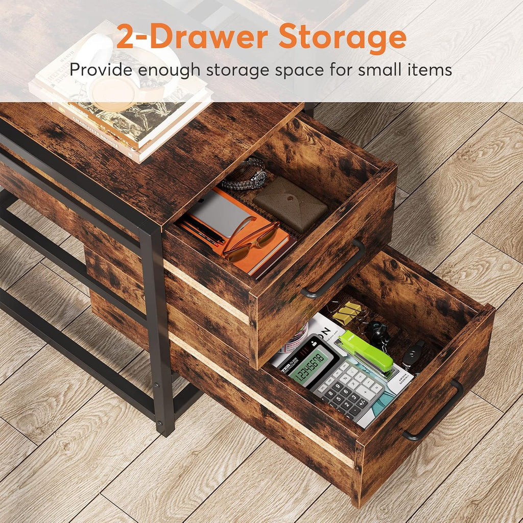 Tribesigns 55 Inch Computer Desk with 2 Drawers and Storage Shelves, Rustic Office Desk with Hutch, Study Writing Gaming Table Laptop Workstation for Home Office (Brown)
