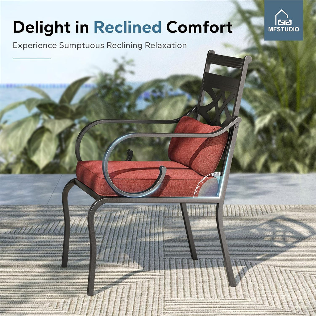 MFSTUDIO Patio Table and Chairs Set, Outdoor Dining Set for 4 with Umbrella Hole, 5 Piece Patio Dining Sets for Deck,(Red)