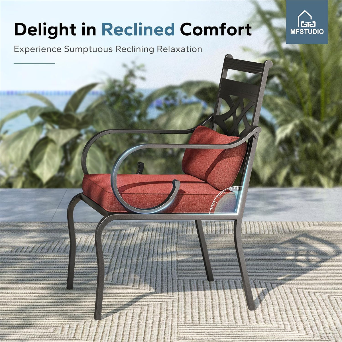 MFSTUDIO Patio Table and Chairs Set, Outdoor Dining Set for 4 with Umbrella Hole, 5 Piece Patio Dining Sets for Deck,(Red)