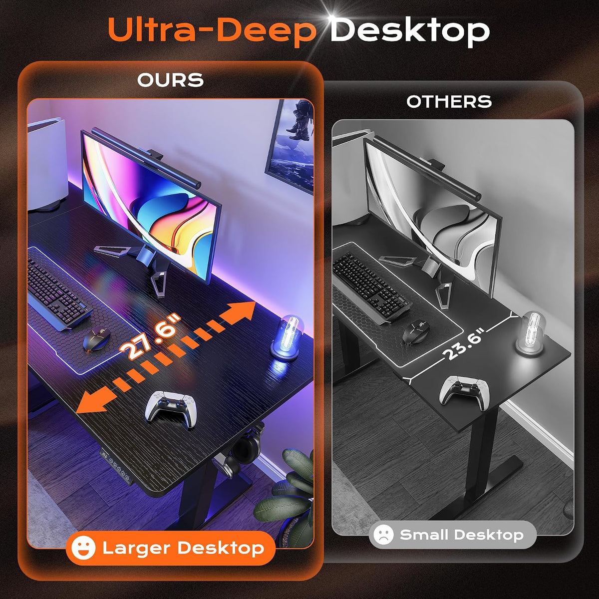 Huuger 55 x 28 Large Electric Standing Desk, Height Adjustable Computer Desk, 27.6' Deep Desktop, Stand up Gaming Office Table with 2 Hooks, 3 Preset Heights, for Home Office, Black