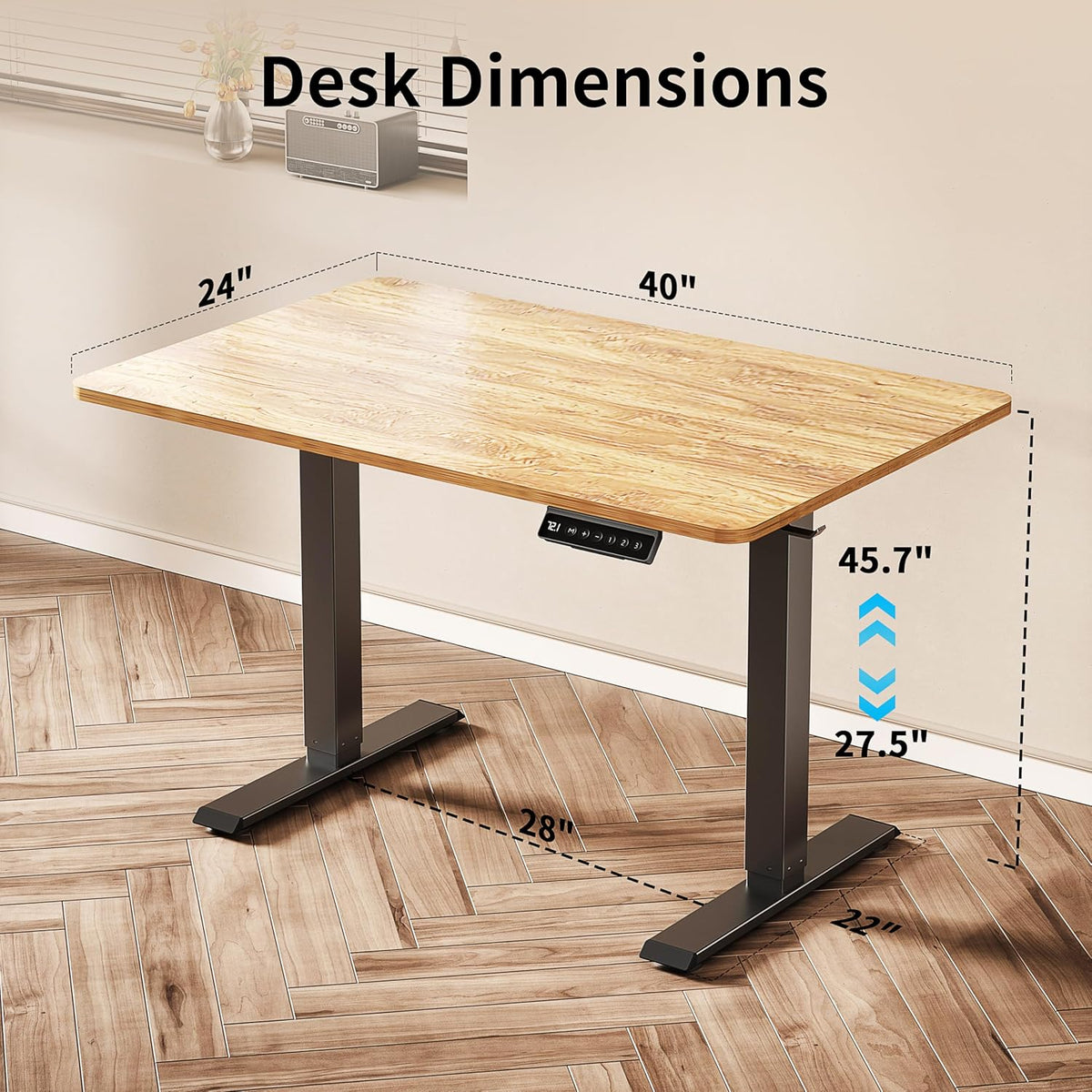 BIZUM 40x24 Inch Electric Standing Desk with Memory Presets, Quiet Motor Height Adjustable Stand Up Desk for Home Office & Gaming, Ergonomic Sit Stand Workstation，Light Rustic Brown
