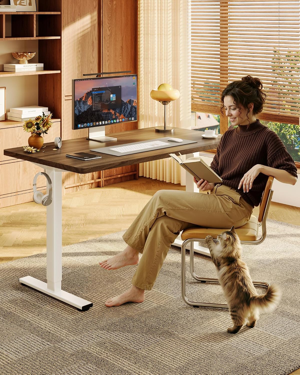 FLEXISPOT EN1 One-Piece Standing Desk with 1-Inch Thick Seamless Desktop, 48'x24' Electric Height Adjustable Desk for Home Office, Multi-Monitor Setups & Easy Assembly, Black Walnut