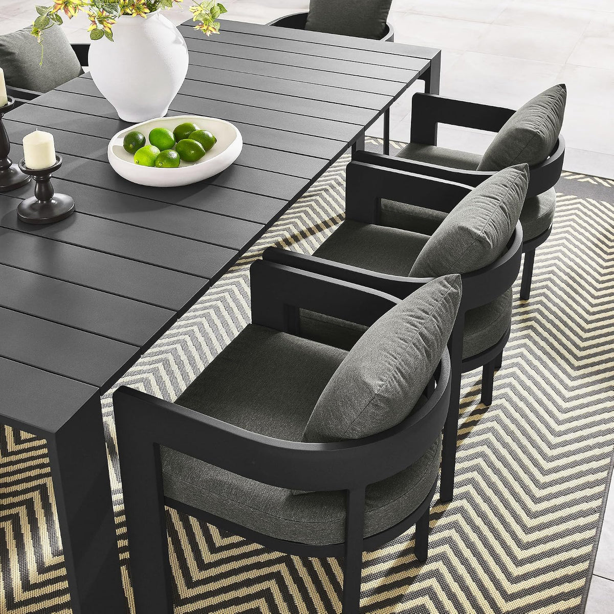 Modway Tahoe Outdoor Patio Powder-Coated Aluminum 9-Piece Dining Set in Gray Charcoal - Rectangular Patio Furniture Set for 8 - Outside Table with Umbrella Hole and Cushioned Chairs - Modern Patio Set