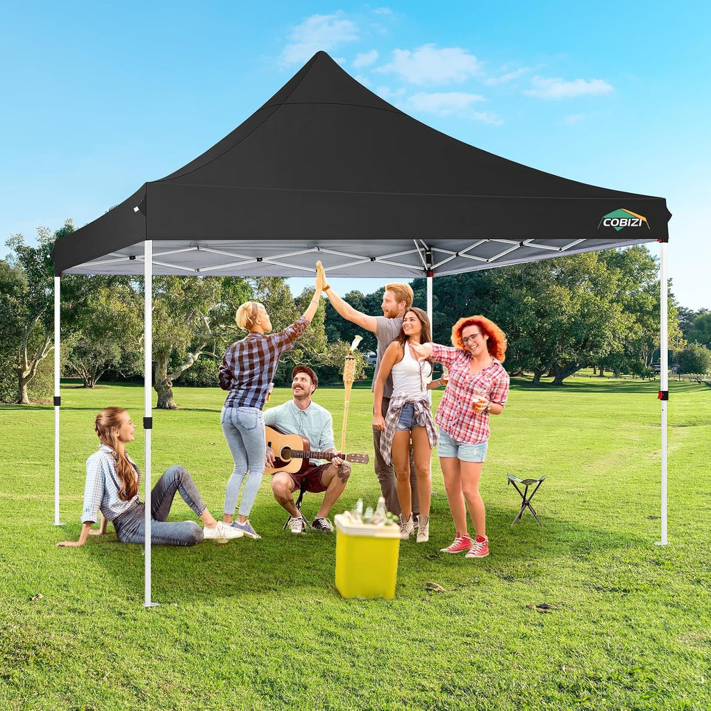 COBIZI 10x10 Pop Up Canopy with 4 Sidewalls, Canopy Tent 10x10 for Parties, Backyard, Commercial, Waterproof and Portable Instant Shelter UV50+ Outdoor Gazebo with 4 Sandbags(Black)