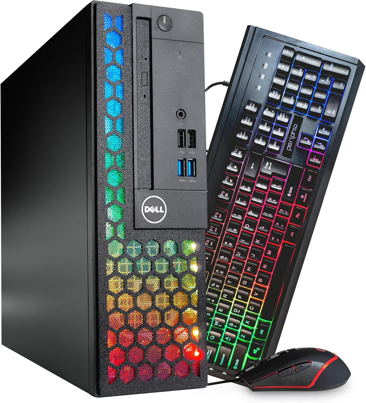 Dell OptiPlex RGB Desktop Computer | Intel Core i5 8th Gen | 16GB RAM | 500GB SSD | Windows 11 Pro | RGB Faceplate | RGB Keyboard & Mouse | AX200 WiFi + Bluetooth | Home & Office PC (Renewed)