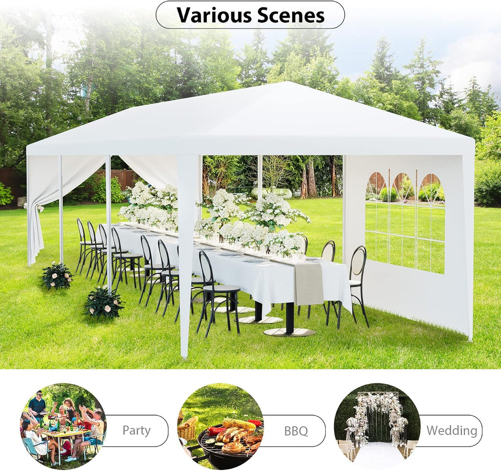 10' x 30' Outdoor Waterproof Gazebo Canopy Tent with Removable Sidewalls and Windows Heavy Duty Tent for Party Wedding Events Beach BBQ, White