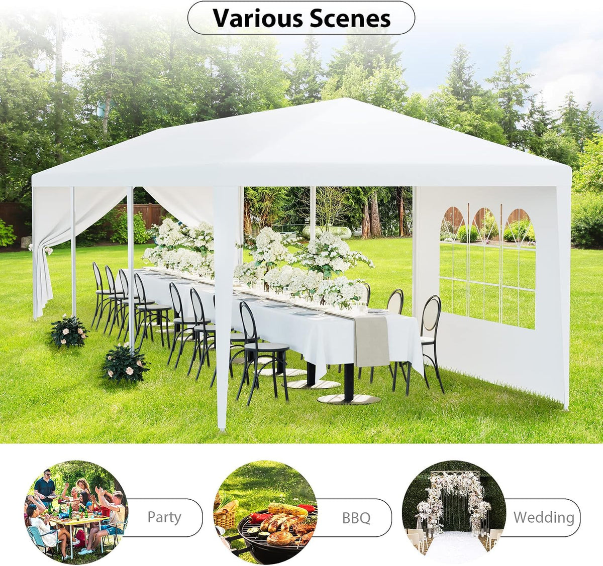 10' x 30' Outdoor Waterproof Gazebo Canopy Tent with Removable Sidewalls and Windows Heavy Duty Tent for Party Wedding Events Beach BBQ, White