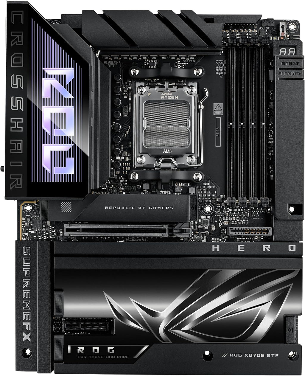 ROG Crosshair X870E Hero BTF AMD ATX Board with Hidden-Connector Design & high-Power GPU Slot for Clean Cable Management, 18+2+2 Power, DDR5, WiFi 7, 5X M.2, PCIe 5.0, USB4, Advanced AI PC Ready