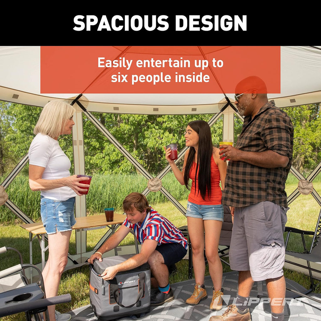 Lippert Picnic Popup Gazebo Tent for Camping, Patios and Easy Outdoor Shelter - 12' x 12', Brown
