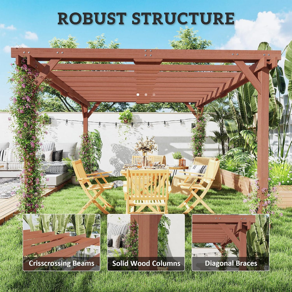 Outsunny 11' x 12.5' Outdoor Pergola, Wood Pergola Gazebo Grape Trellis with Stable Structure for Climbing Plant Support, Patio, Deck, Backyard, Lawn