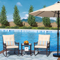 DECMICO 3 Pieces Patio Furniture Set, Wicker Rocking Chairs Bistro Set with Coffee Table, Outdoor Conversation Set for Garden and Balcony (Brown Rattan Beige Cushion)