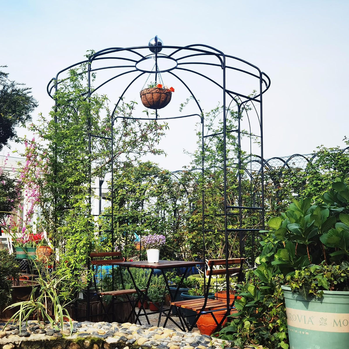 Metal Garden Arch Iron Pergola - 6.8ft Dia x 9.5ft High Birdcage Shape, Outdoor Wedding Ceremony Arbor, Black Iron Pavilion for Garden, Yard, and Patio Decoration