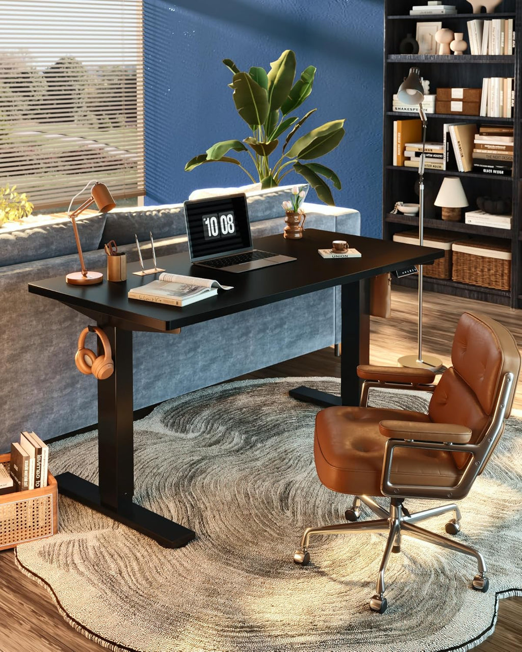 FLEXISPOT EN1 One-Piece Standing Desk, Electric Adjustable with 4 Memory Presets, 176 LBS Capacity, Stable & Quiet, Seamless Desktop for Home Office & Dual Monitors, 55'x28' Black