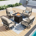 SUNSHINE VALLEY Patio Furniture Set with Firepit Table, 5 Piece Metal Outdoor Patio Furniture set for 4, 4 Swivel Chairs with 5.75' Extra Thick Cushion and Gas Firepit Table for Backyard Poolside Deck