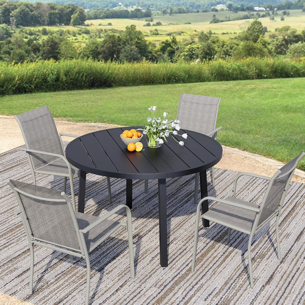 5-Piece Patio Furniture Set, Patio Table and Chairs Set of 4, Black Round Patio Table and Grey Chairs, Patio Furniture Set for Garden, Yard, Patio