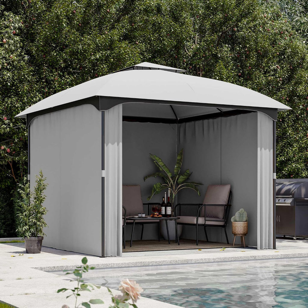LAUSAINT HOME 10'x10' Patio Arc Gazebo, Outdoor Canopy Tent with Curved Roof Design, Double Tier Top, Privacy Curtains & Wind-Resistant Ropes, Backyard Garden Lawn, Gray