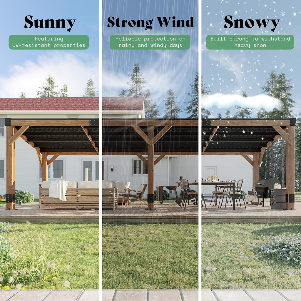 AMERLIFE 10 x 20 FT Spruce Wood Hardtop Gazebo with Sloped Galvanized Steel Roof, Heavy Duty Outdoor Pergola with Bar Shelf for Grill, BBQ, Patio, Backyard, Garden