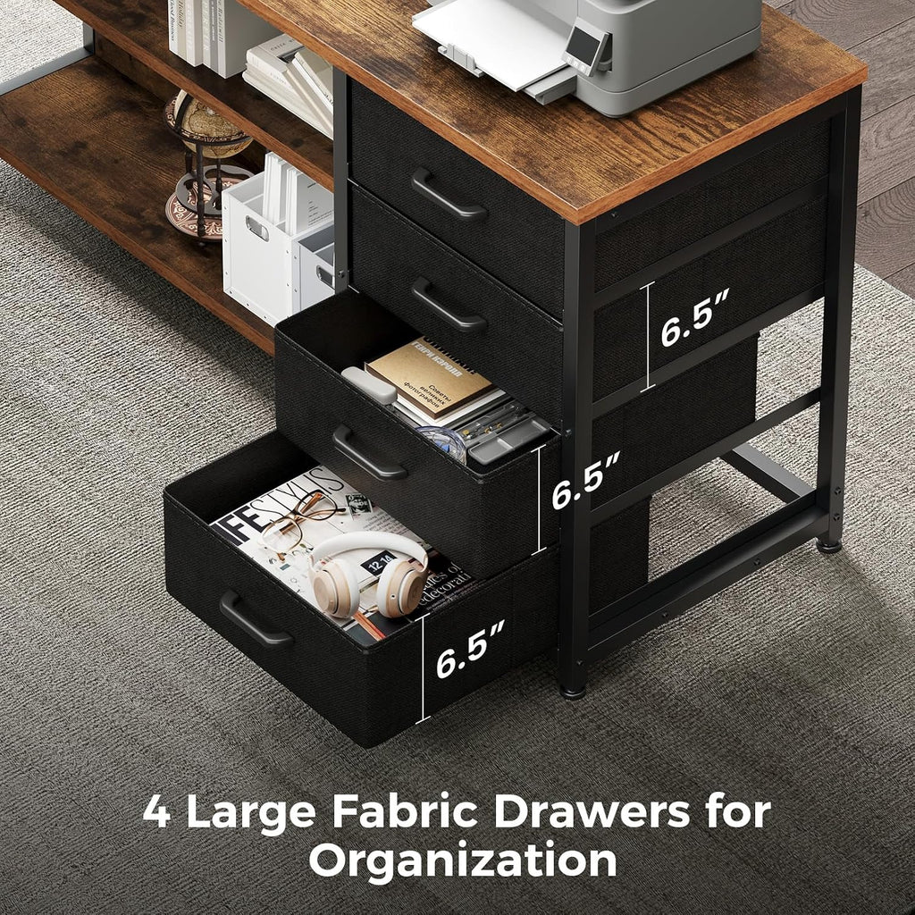 AODK 61' L Shaped Desk with Drawer, Computer Desk with Power Outlets & LED Lights, Reversible Corner Gaming Desks for Home Office Workstation, Office Table with Monitor Shelf, Vintage