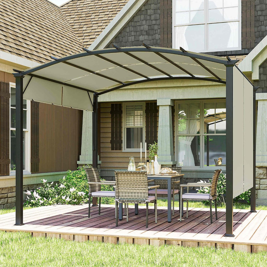 Outsunny 11' x 11' Outdoor Retractable Pergola Canopy, Arched Sun Shade Shelter, Metal Frame Patio Canopy for Backyard, Garden, Porch, Beach, Beige
