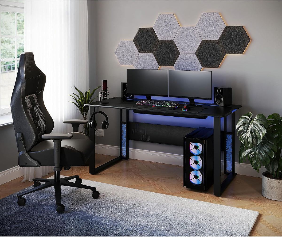 RS Gaming™ Mergence 60'W RGB Gaming Computer Desk With 10 Acoustic Panels, Black