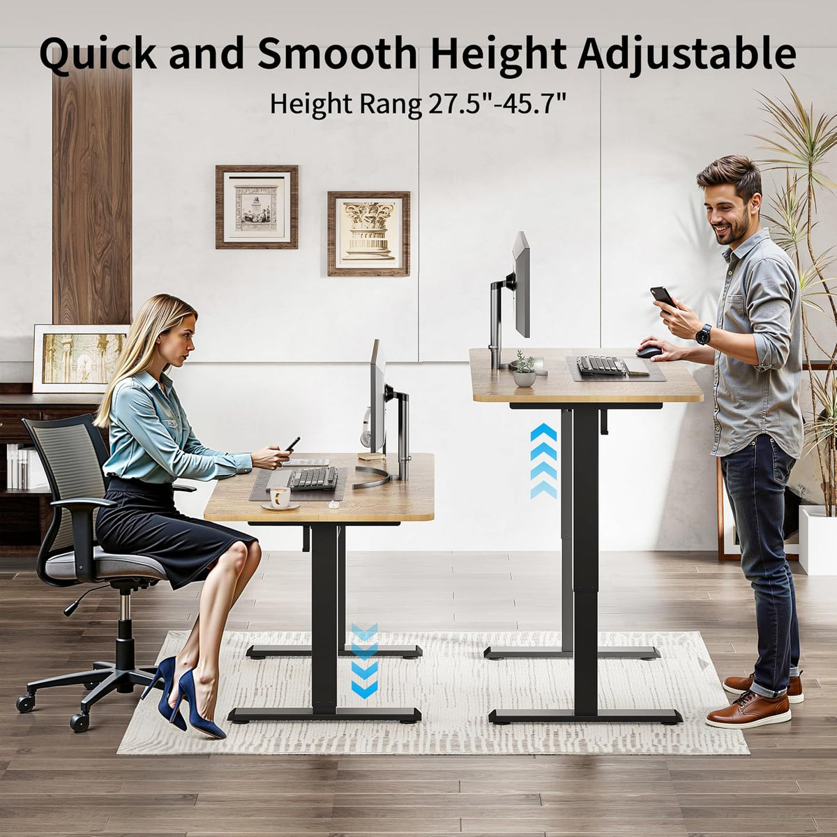 BIZUM 40x24 Inch Electric Standing Desk with Memory Presets, Quiet Motor Height Adjustable Stand Up Desk for Home Office & Gaming, Ergonomic Sit Stand Workstation，Light Rustic Brown