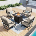 SUNSHINE VALLEY Patio Furniture Set with Firepit Table, 5 Piece Metal Outdoor Patio Furniture Set for 4, 4 Rocking Chairs with 5.75' Extra Thick Cushion and Gas Firepit Table for Backyard Deck Garden