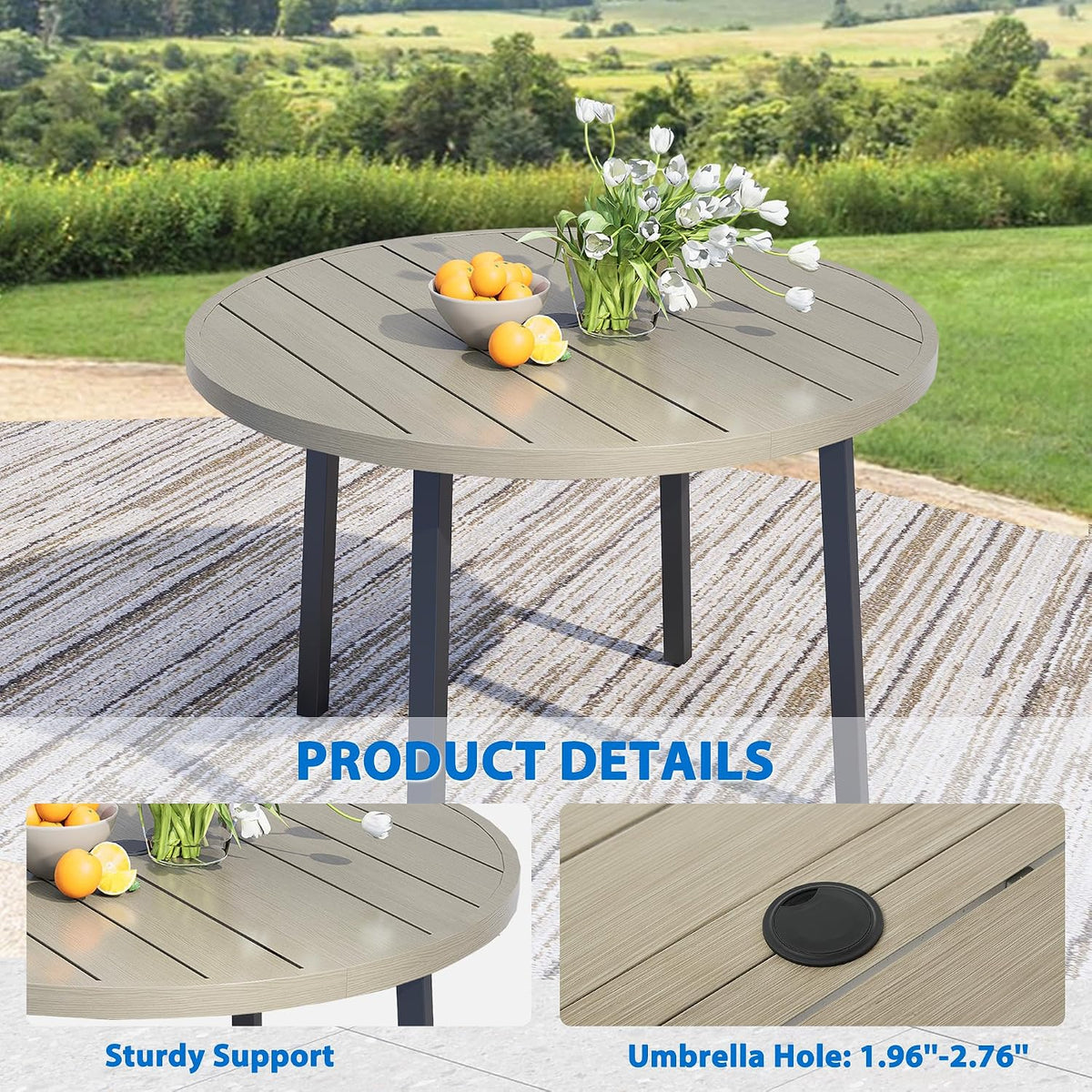 5-Piece Patio Furniture Set, Patio Table and Chairs Set of 4, Ivory Round Patio Table and Beige Chairs, Patio Furniture Set for Garden, Yard, Patio