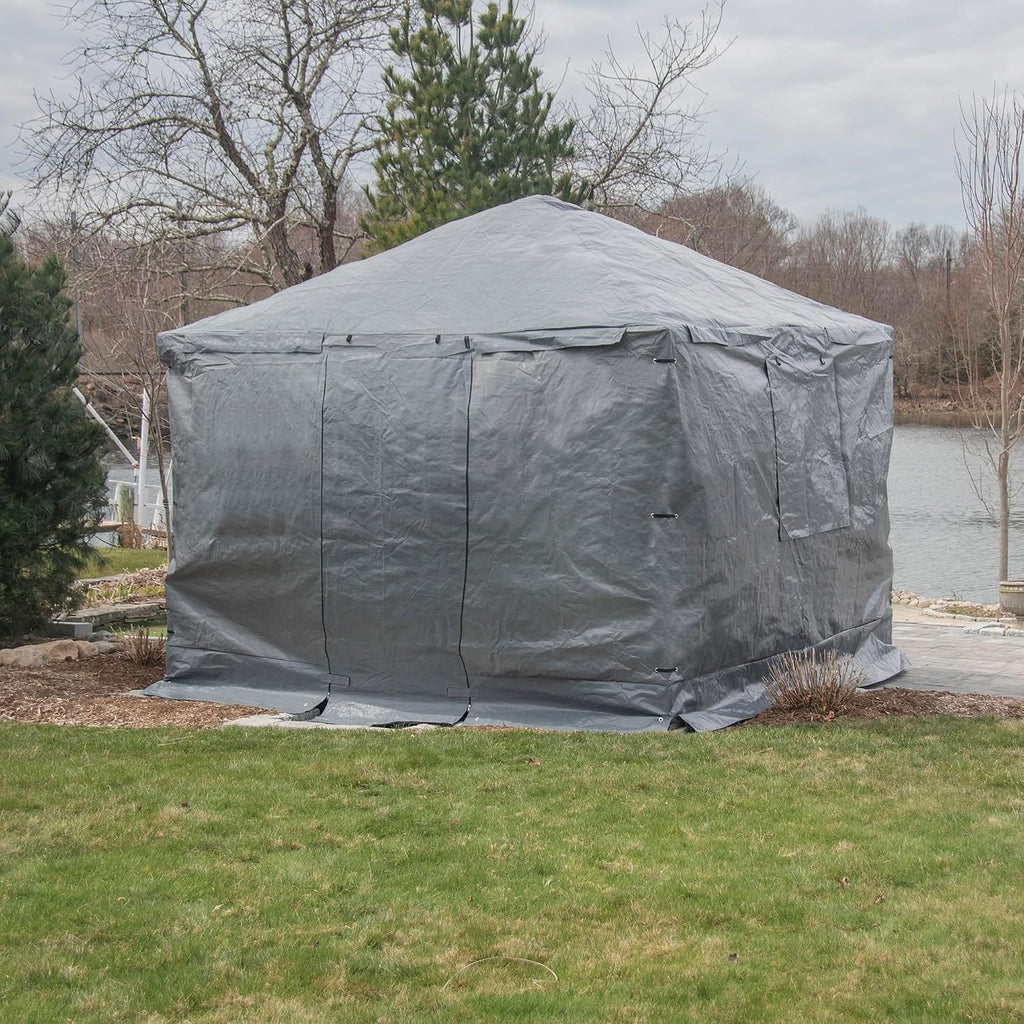 Sojag Winter Cover Plus for Tall Hard Top Gazebos, Waterproof 10' x 10' Storage for Grill & Patio Furniture, Roll-Up Door, and Vented Panels, All-Season Outdoor Storage, Grey
