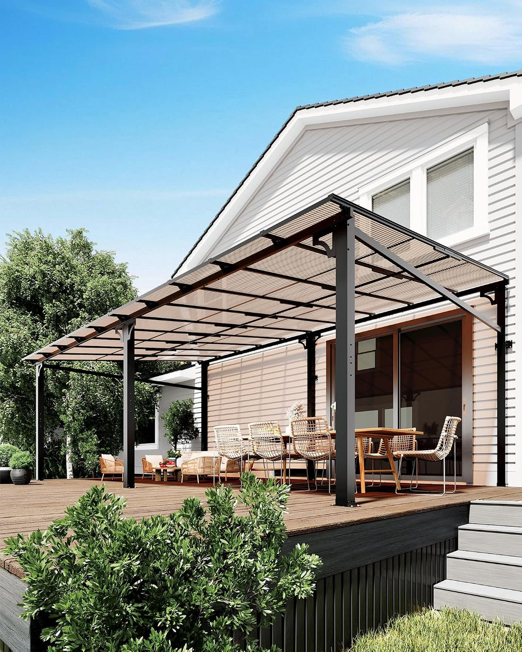 GarveeLife 12 ft x20 ft Upgraded Lean-to Wall-Mounted Gazebo | 6 mm Polycarbonate Roof & Reinforced Aluminum Frame | All-Weather Hardtop Pergola for Patio, Deck, Backyard