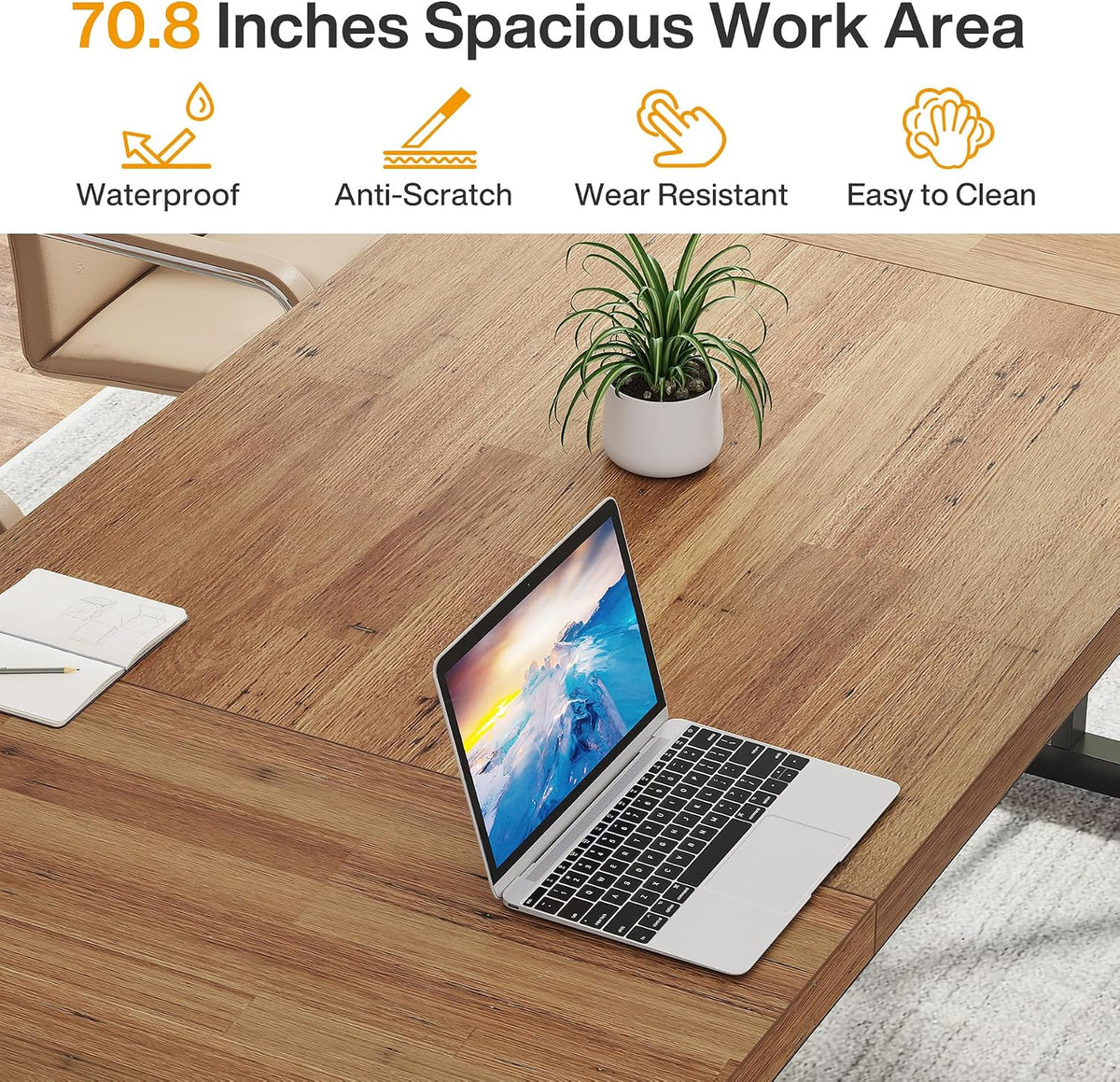 Tribesigns 70.8-Inch Executive Desk, Large Computer Office Desk Workstation, Modern Simple Style Laptop Desk Study Writing Table Business Furniture for Home Office (Light Brown, 70.8 Inch)