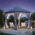 LAUSAINT HOME Patio Gazebo 8'x8', Outdoor Heavy Duty Party Tent Shelter with Double Roofs, Mosquito Nettings and Privacy Screens for Backyard, Garden, Lawn, Classic Blue