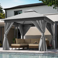 LAUSAINT HOME 10'x10' Outdoor Gazebo, Metal Frame Heavy Duty Patio Canopy Tent Shelter with Double Roofs, Mosquito Nettings and Privacy Screens for Backyard, Garden, Lawn, Gray